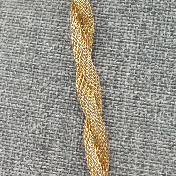 Gold Toned Mesh Twisted Chain Silver Toned Beads Easy Hook Clasp 18" - Picture 6 of 10